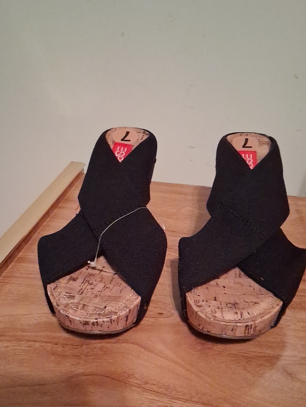 Esprit Black Crisscross Cork Wedge Sandals